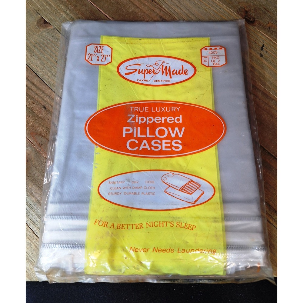 Vintage 1960s Super Made Zayre Zippered Pillow Cases Pack of 2 Plastic 21x27